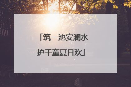 筑一池安澜水 护千童夏日欢