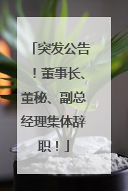突发公告！董事长、董秘、副总经理集体辞职！