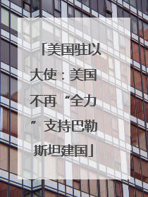 美国驻以大使：美国不再“全力”支持巴勒斯坦建国