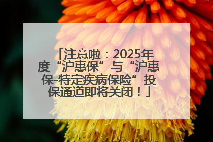 注意啦：2025年度“沪惠保”与“沪惠保-特定疾病保险”投保通道即将关闭！