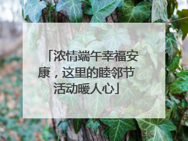 浓情端午幸福安康，这里的睦邻节活动暖人心