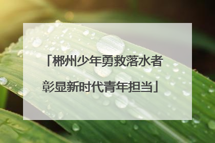 郴州少年勇救落水者 彰显新时代青年担当